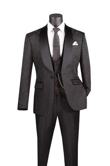 Luxury Men’s 3-Piece Formal Tuxedo Set – Jacquard Shawl Lapel