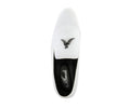White loafer shoe with black interior and brand logo on a white background